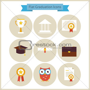 Flat School Graduation and Success Icons Set