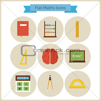 Flat School Maths and Physics Icons Set