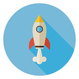 Flat Space Shuttle Rocket Circle Icon with Long Shadow