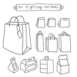 Set of gift bags and boxes
