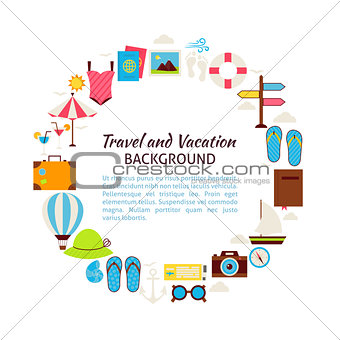 Flat Style Vector Circle Template Collection of Summer Vacation 