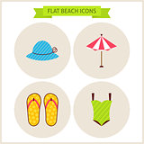 Flat Summer Beach Website Icons Set