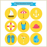 Flat Summer Holidays and Resort Icons Set