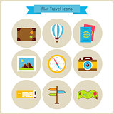 Flat Travel and Vacation Icons Set