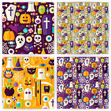 Four Vector Flat Seamless Halloween Party Patterns Collection