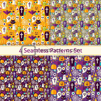 Four Vector Flat Seamless Trick or Treat Halloween Party Pattern