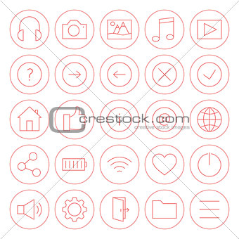 Line Circle Website and Mobile User Interface Icons Set