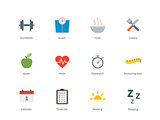 Fitness and Sport color icons on white background.