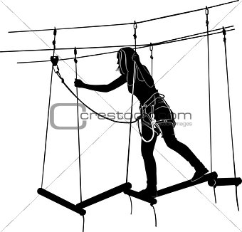 children in adventure park rope ladder