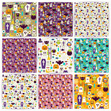 Nine Vector Flat Seamless Halloween Party Patterns Collection
