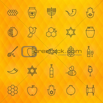 Rosh Hashanah Thin Line Icons Set