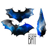 Watercolor bat silhouettes