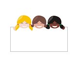 Mulicultural vector girls with white empty banner