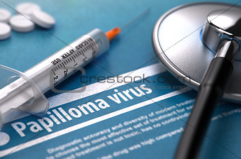 Papilloma virus. Medical Concept on Blue Background.