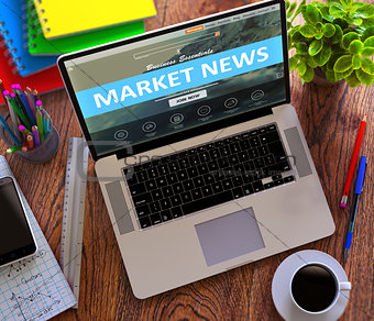 Market News Concept on Modern Laptop Screen.