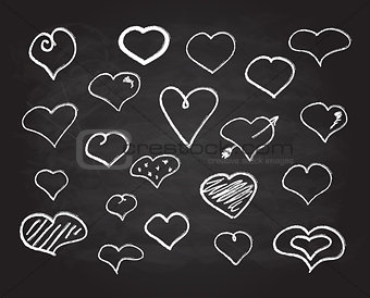 Vector scribble chalk heart icons set