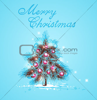 Christmas tree on a blue background. 