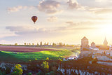 Castle in Kamianets Podilskyi and air balloon