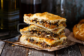 Homemade pie stuffed with liver