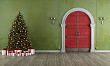 Vintage entrance with christmas tree