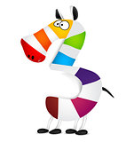 Number three. Made of colorful animal cartoon rainbow zebra. Vector