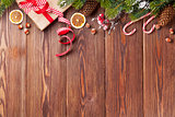 Christmas gift box, food decor and tree branch