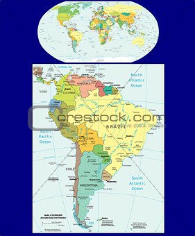World and South America political maps