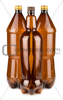 Three brown empty plastic bottles