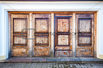 Row of four wooden doors