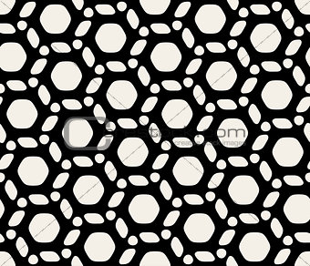 Vector Seamless Black And White Hexagon Circle Rounded Pattern