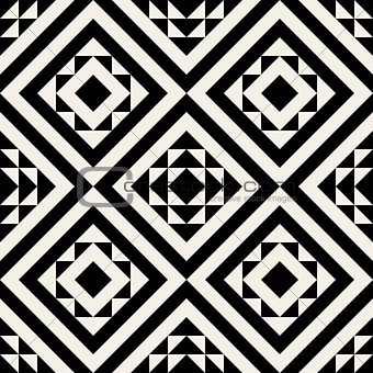 Vector Seamless Black And White Geometric Ethnic Square Pattern