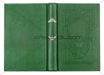 Vintage green book with embossed on an isolated white background