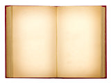 grungy old open book on white background isolation