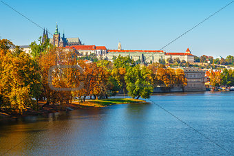 Autumn Prague castle over river Vltava 