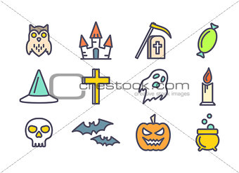 Outline vector icons set for Halloween.