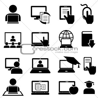 Online education and learning icons