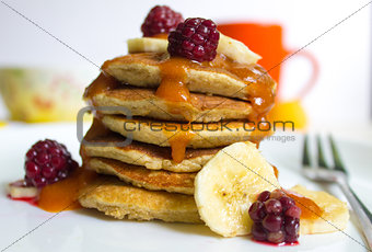 Pancakes with berries and fruits