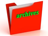 archives - bright green letters on a gold folder
