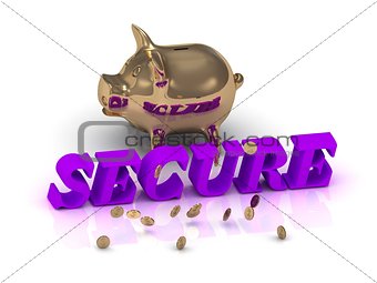 SECURE- inscription of green letters and gold Piggy 