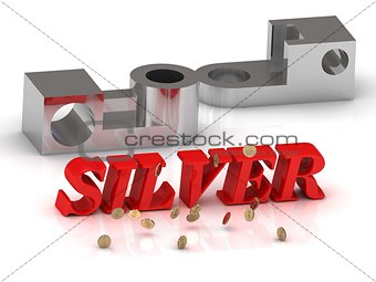 SILVER- inscription of red letters and silver details 