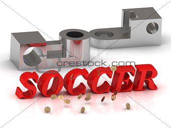 SOCCER- inscription of red letters and silver details 