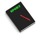 SPORT- inscription of green letters on black book 