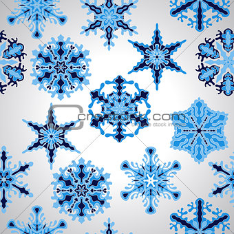 Vector Seamless Pttern with blue Snowflakes
