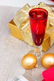 christmas champagne in red glasses