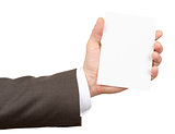 Businessman holding small empty paper