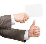 Businessman with blank card showing sign ok