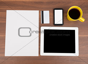 Blank paper with smartphone and blank card