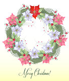 Christmas Wreath with  Poinsettia Flowers