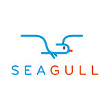 Seagull logo in one line outline, flash style trend vector icon flat