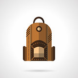 Brown backpack flat vector icon